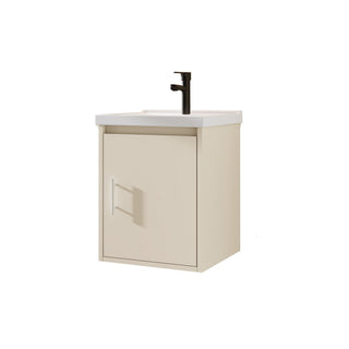 16" Floating Bathroom Vanity Combo, Wall Mounted Cabinet With Sink & Soft Close Doors For Small Bathrooms - Khaki