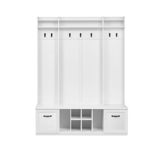 5 In 1 Entryway Bench With Coat Rack, 7 Sturdy Hooks, 2 Spacious Drawers And Adjustable Shelves