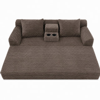 Soft Striped Convertible Sofa Bed, Dual Use Lounge Couch With Cup Holders And Pillows