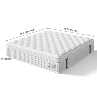14" King Hybrid Mattress, Memory Foam & Pocket Spring Bed, Medium Firm Comfort, Spine Support, Quiet & Breathable - White