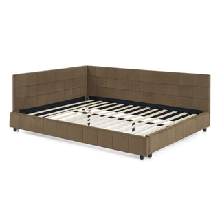 Mid-Century Storage Upholstered Tufted Bed Frame With Backrest And Armrests