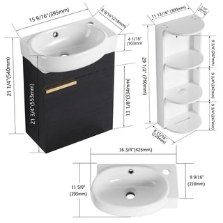 Wall Mounted Bathroom Vanity With Sink And Storage Rack, Soft Close Doors