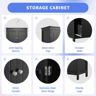 Bathroom Storage Cabinet With 2 Doors And Drawers, Adjustable Shelf