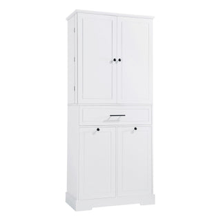 Freestanding Bathroom Storage Cabinet With Doors, Drawers, And Tilt Out Laundry Hamper - White