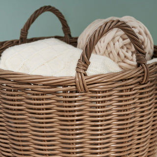 Round Cone Woven Resin Wicker Basket With Handles For Versatile Storage - Walnut Brown