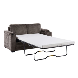 Pull Out Sofa Bed Loveseat With Twin Mattress, Cup Holders And Arm Storage