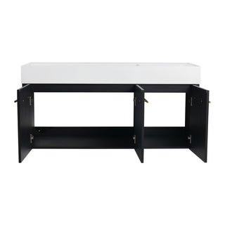 Contemporary 48" Wall Mounted Bathroom Vanity With Resin Sink And Soft Closing Doors And Line - Black Chestnut