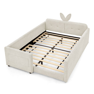 Cute Rabbit Ear Upholstered Platform Bed Frame With Safety Rail