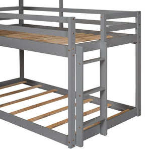 Bunk Bed Wood Bed & Roof, Window, Guardrail, Ladder