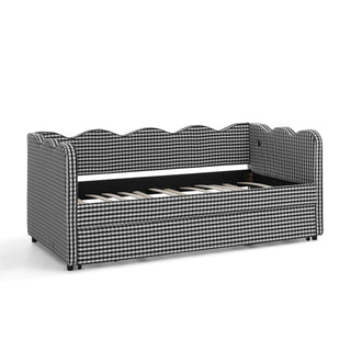Gingham Daybed With USB Charging Port, Wave Shaped Design