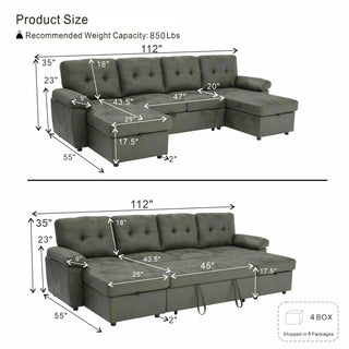 Convertible Sectional Sofa Bed With Pull Out Sleeper And Storage