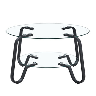 Retro Minimalist Style Metal Frame Double Layer Tempered Glass Coffee Table