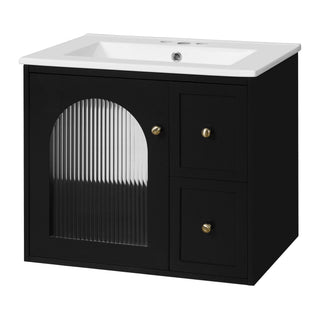 Wall-Mounted Bathroom Vanity Set With Sink, 2 Drawers And Soft-Close Door