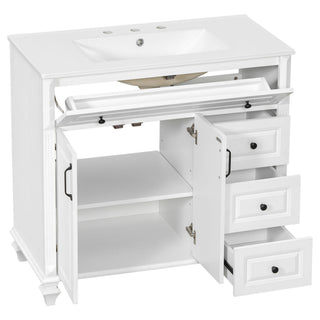 Modern Bathroom Vanity With Sink, 3 Drawers & 2 Doors