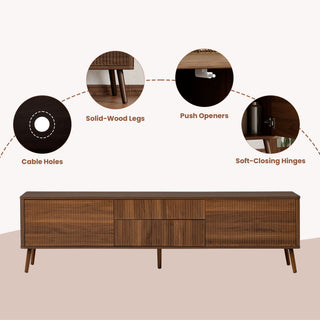 Fluted TV Stand With Storage Drawers And Cabinets For TVs Up To 80", Soft-Close Hinges, Cable Management - Walnut