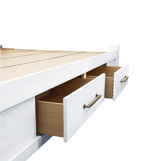 Bed Set With Storage Drawers, Open Shelves, And Built In LED Lighting