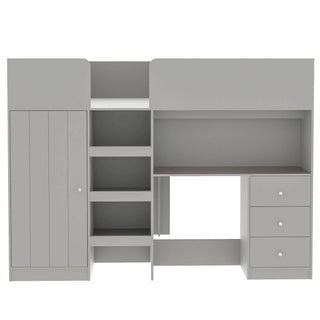 Loft Bed With Built In Wardrobe, Desk, Shelves, And Drawers