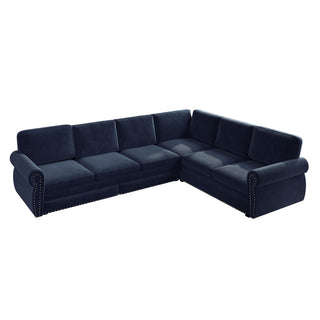 L-Shaped Sofa Couch With Pull Out Bed With Nailhead Trim & Rolled Arm