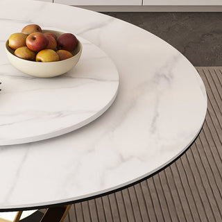 Round Dining Table With 360° Smooth Lazy Susan For Dining Room - Gold / Black / White