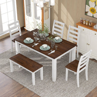 6 Piece Dining Set With 4 Upholstered Chairs & Bench - Walnut