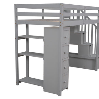 Loft Bed With Storage Drawers And Stairs With Shelves