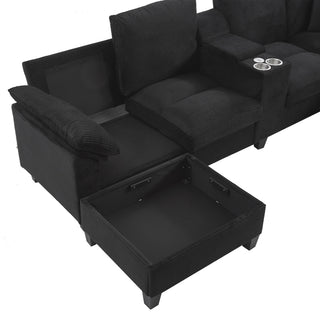 Modern U - Shaped Sectional Sofa With Storage Ottomans, USB Ports, And Cup Holders