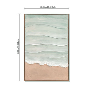 Framed Beach Wall Art, Textured Canvas Painting, Neutral Ocean Decor For Living Room - Beige / Blue