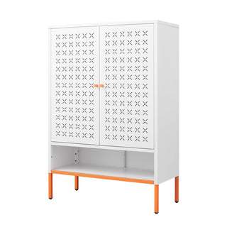 Grid Double Door Shoe Cabinet With Adjustable Compartments And Moisture-Proof Design In Metal