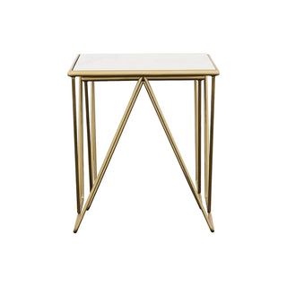 Sinclair - 2 Piece Nesting Table Set With Iron And Luxurious Marble Surface - White / Gold