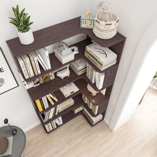 Ox Blood - Red 90Cm L-Shaped Freestanding Corner Bookshelf With Anti Tip Safety, Storage Cabinet For Living Room - Ox Blood Red