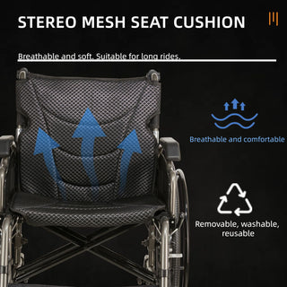 Lightweight Foldable Nursing Wheelchair For Adults Double X Force Support, 300Lbs Capacity, Breathable Cushion & Anti Backflip Design With Tires, Adjustable Seat Belt, Quick Release Wheels - Gray