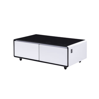 Modern Smart Coffee Table With Built-In Fridge, tooth Speaker, Wireless Charging Module, Touch Control Panel, Power Socket, USB Interface, Outlet Protection, Atmosphere Light