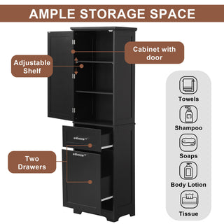 Tall Freestanding Bathroom Storage Cabinet With Adjustable Shelf And 2 Drawers