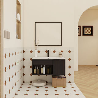 Wall Mounted Floating Bathroom Vanity With Open Shelf & Soft Close Door