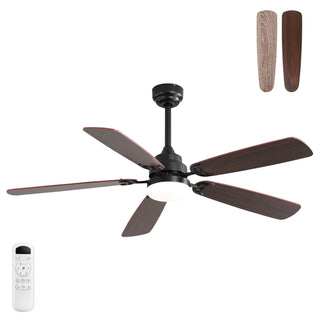 52" Ceiling Fan With LED Light, 6 Speed DC Motor, Remote Control - Matte Black