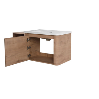 Wall Mounted Bathroom Vanity & Sink, Storage Shelves & Soft Close Door