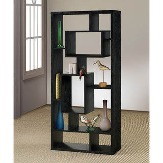10 Shelf Open Back Bookcase With Geometric Design - Black