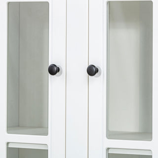 Retro Style Wall Suit With Glass Doors, 75.25" Tall Display Cabinets & Triangle Sided Bookshelves - White