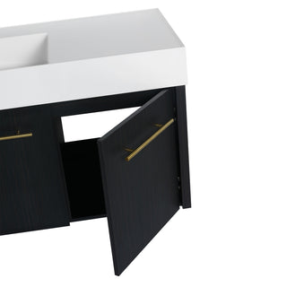 Contemporary 48" Wall Mounted Bathroom Vanity With Resin Sink And Soft Closing Doors And Line - Black Chestnut