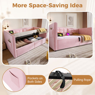 Upholstered Daybed With Hydraulic Storage And USB / Type - C Charging