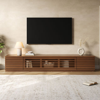 TV Stand, Entertainment Center With Cable Management And Soft Closing Hinges - Walnut