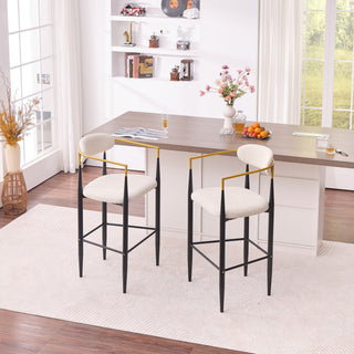 Upholstered Bar Stool With Accented Armrests For Kitchen Island (Set of 2) - Beige