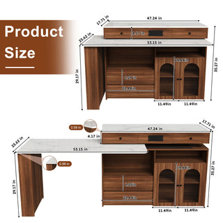 Kitchen Island With Extendable & Rotating Table