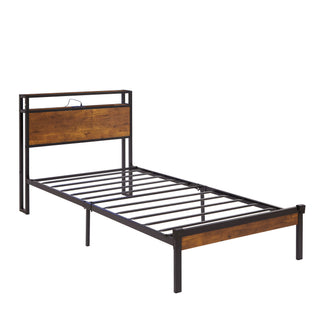 Platform Bed Frame With Wooden Headboard And Footboard, USB Liner