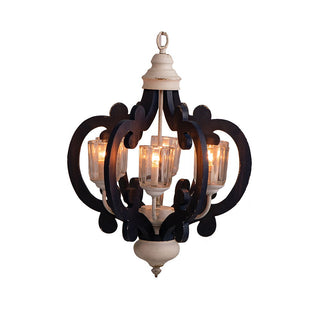 Wood Chandelier 6 Light Farmhouse Pendant Lighting Wood Hanging Light Fixture For Kitchen Living Dining Room, Bulb Not Included - Cream
