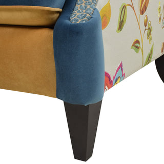 Anya - Boho Chic Wingback Accent Arm Chair - Floral / Leopard / Blue Teal / Yellow Gold