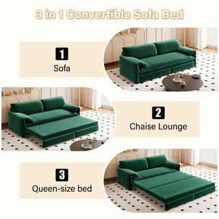 Queen Pull Out 3 In 1 Convertible Sleeper Sofa With Side Storage