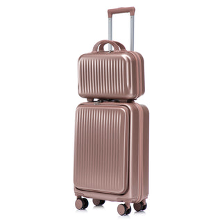 Luggage Set With Cosmetic Case, Combination Lock, Front Opening Design