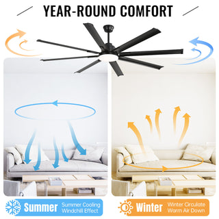 72" Large Design Ceiling Fan With Smart Remote Control, 6 Wind Speed DC Motor For Living Room - Black