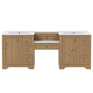 Double Sink Bathroom Vanity With Countertop, 2 Ceramic Sinks, 6 Drawers, Soft Close Design